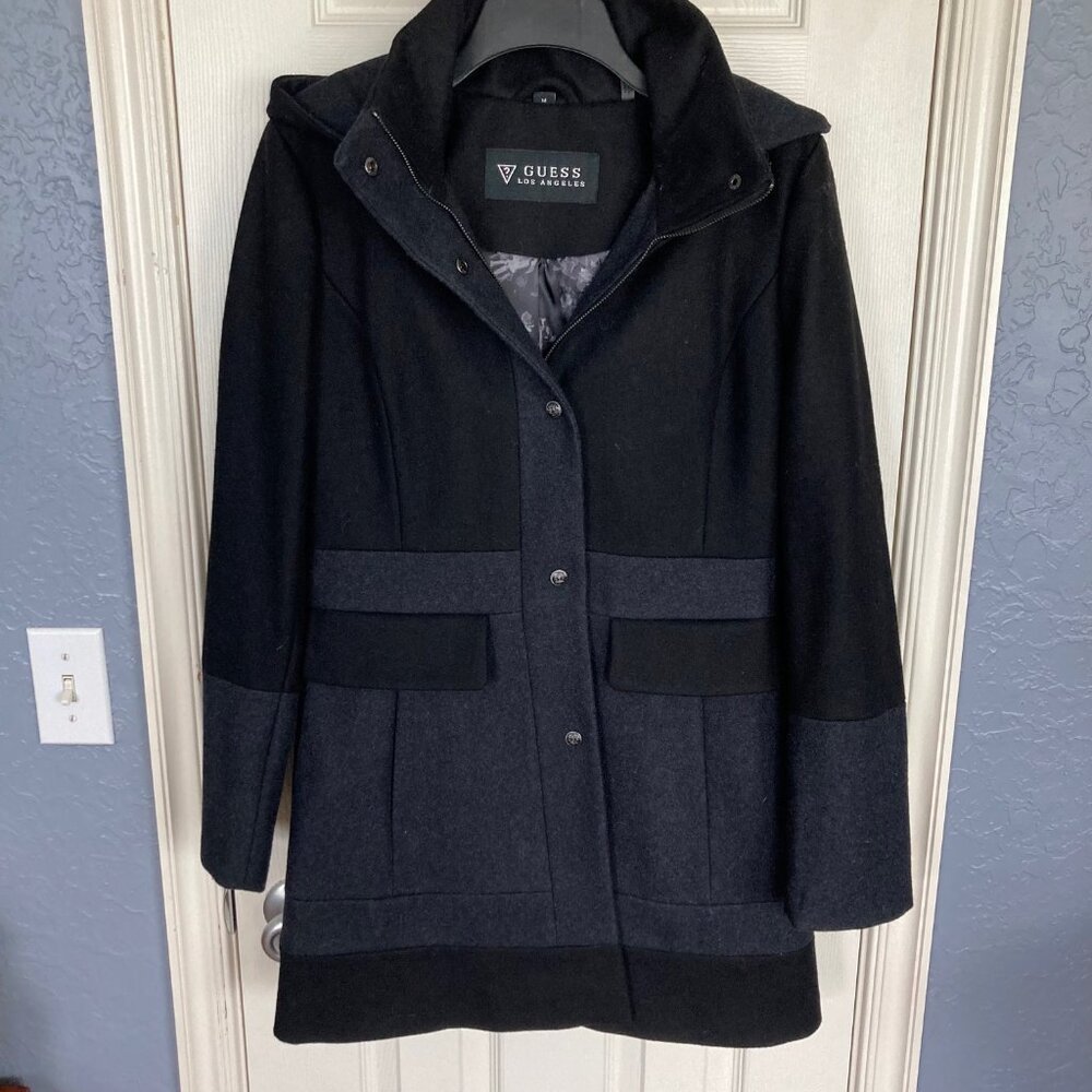 💜EUC Guess Black and Gray Wool Blend Coat